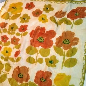 Vintage silk scarf 30-in square with poppies